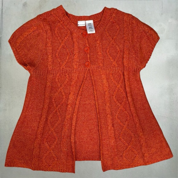 Cardigan Xl Orange Boho Cable Knit Short Sleeve Babydoll